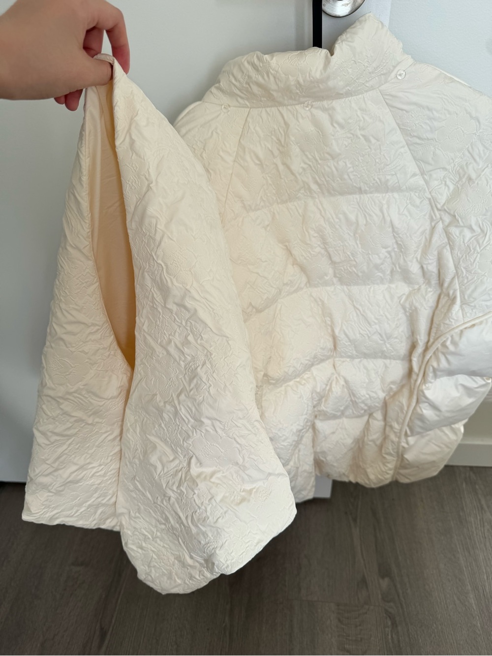 Cream Quilted Puffer Jacket with Scarf Collar